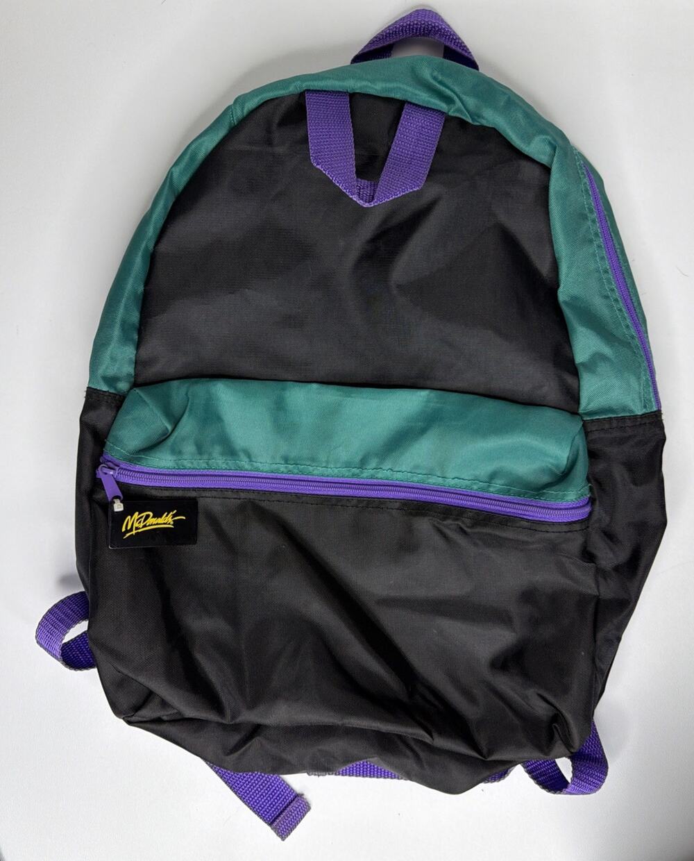 Vintage 1989 Mcdonald's Fast Food Kids Book Bag Backpack 16" Black Teal Purple